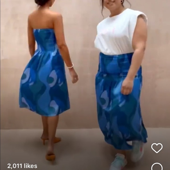 Asos Curve Never Fully Dressed shirred blue skirt abstract print swirl 14US - Picture 11 of 12